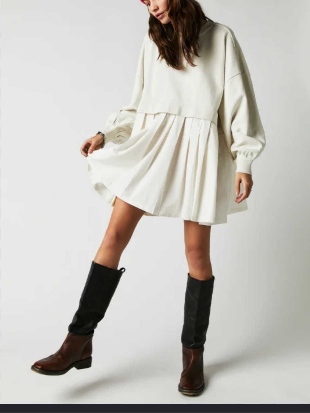 Free People Eleanor Sweatshirt Tunic Dress in Cream size L euc